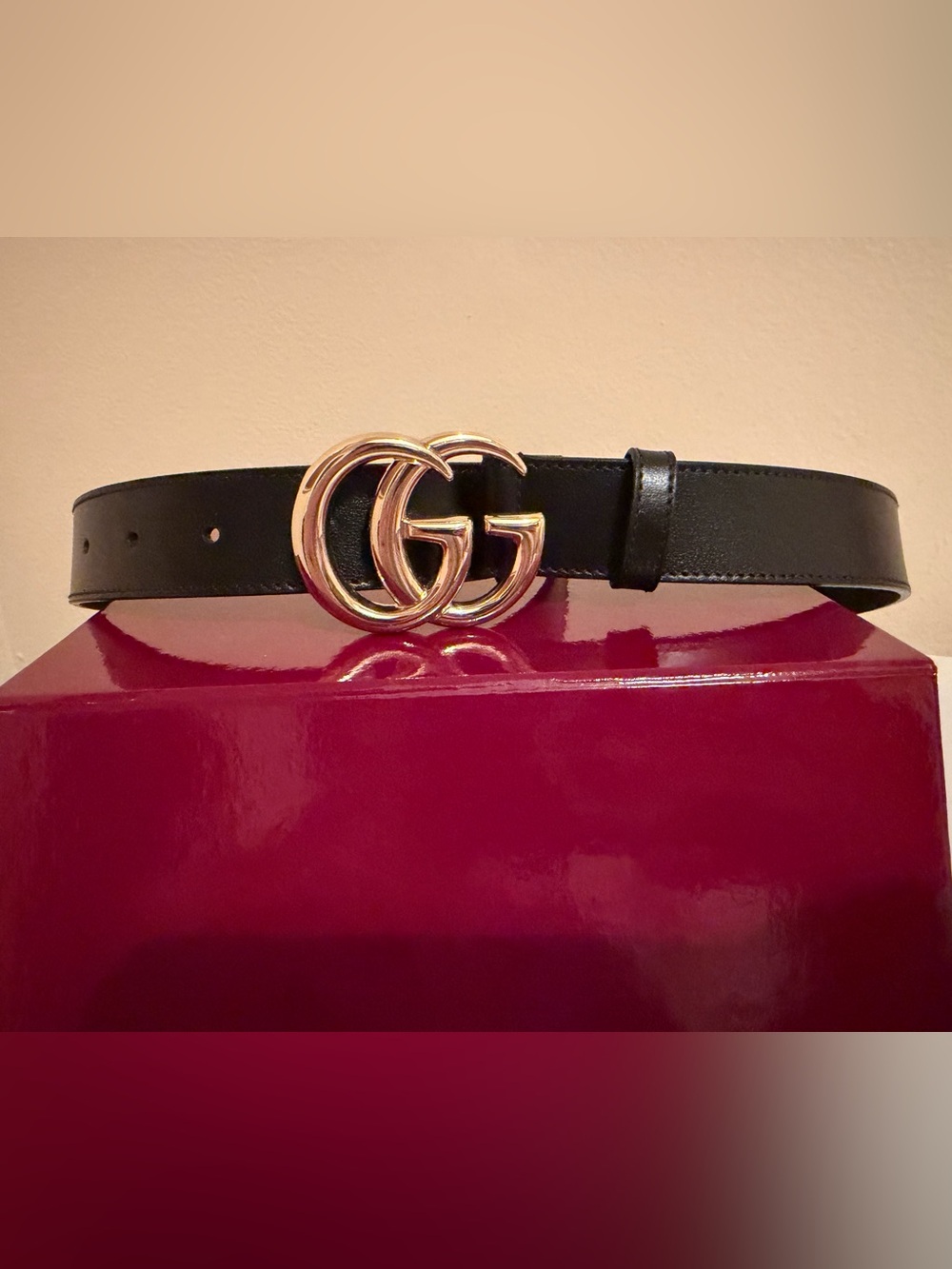 Gucci Black Leather Belt with Gold Interlocking GG Buckle